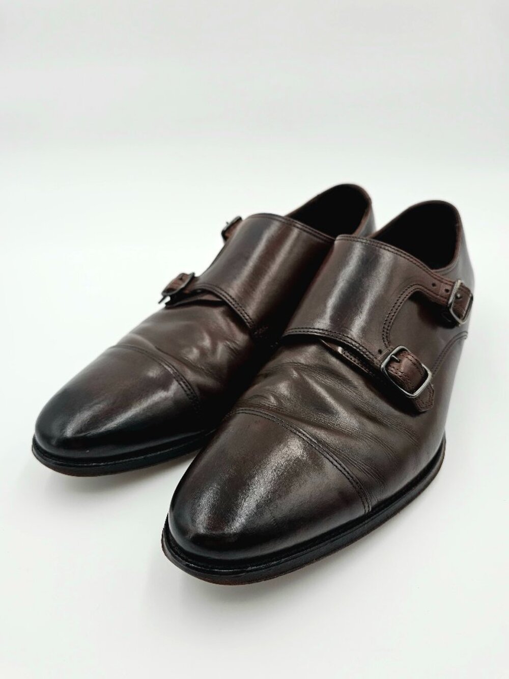SUITSUPPLY Double Monk Strap Buckle Cap Toe Brown Leather Shoes Men's Size 9